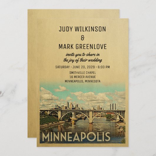 Minneapolis Wedding Invitation  midden in de eeuw Kaart (Voorkant / Achterkant)