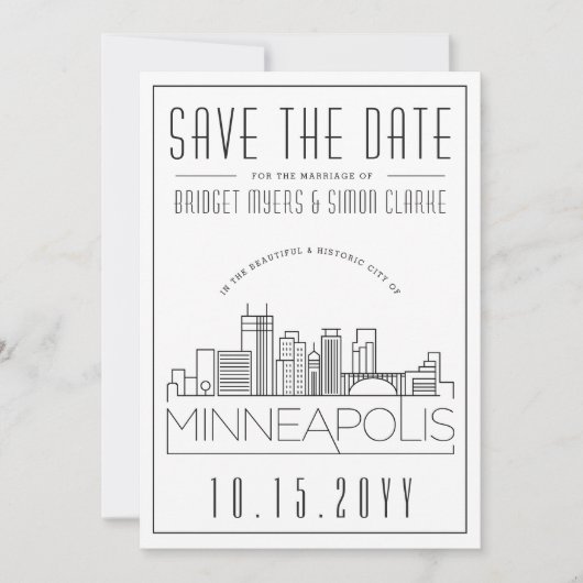 Minneapolis Wedding Skyline Save the Date Kaart (Voorkant)