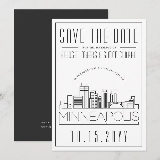 Minneapolis Wedding Skyline Save the Date Kaart (Voorkant / Achterkant)