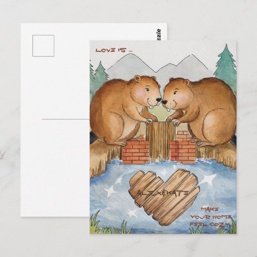 Minnekozende bevers briefkaart (Voorkant / Achterkant)