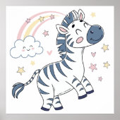 Minnelijke Cartoonzebra met Regenboog en Sterren | Poster (Voorkant)