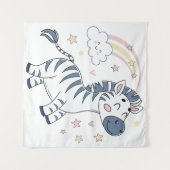Minnelijke Cartoonzebra met Regenboog en Sterren | Wandkleed (Voorkant (horizontaal))