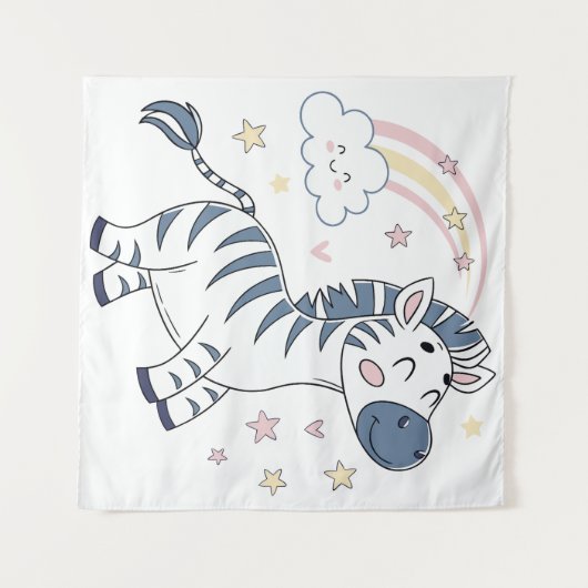 Minnelijke Cartoonzebra met Regenboog en Sterren | Wandkleed (Voorkant (horizontaal))