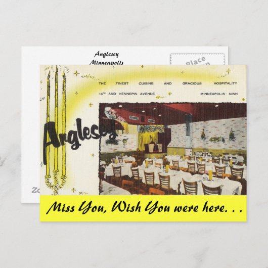 Minnesota, Anglesey Restaurant, Minneapolis Briefkaart (Voorkant / Achterkant)