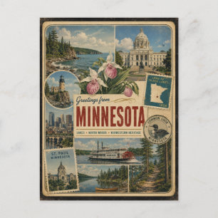 Minnesota Authentieke Vintage Stijl Ansichtkaart Briefkaart