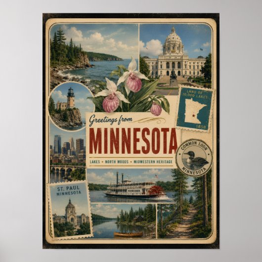 Minnesota Authentieke Vintage Stijl Poster (Voorkant)