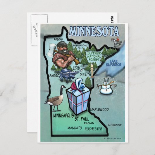 Minnesota Cartoon Map Briefkaart (Voorkant / Achterkant)