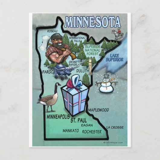 Minnesota Cartoon Map Briefkaart (Voorkant)