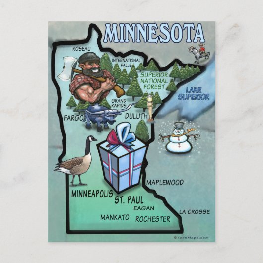 Minnesota Cartoon Map Briefkaart (Voorkant)