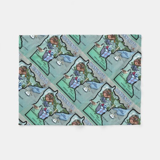 Minnesota Cartoon Map Fleece Deken (Voorkant (Horizontaal))