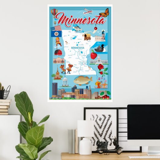 Minnesota Cartoon Map Poster (Thuiskantoor)