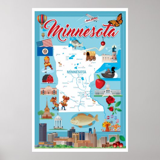 Minnesota Cartoon Map Poster (Voorkant)