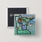 Minnesota Cartoon Map Vierkante Button 5,1 Cm (Voorkant /achterkant)