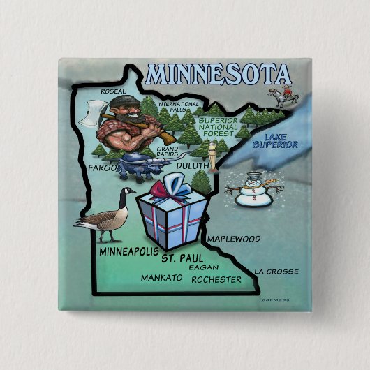 Minnesota Cartoon Map Vierkante Button 5,1 Cm (Voorkant)