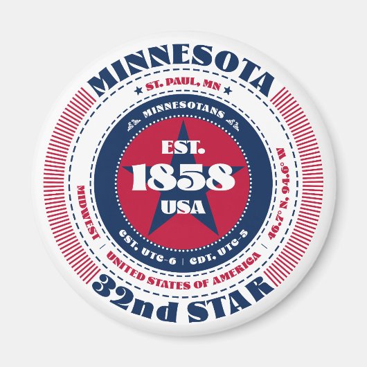 Minnesota Circle Typography Souvenir Magnet (Voorkant)