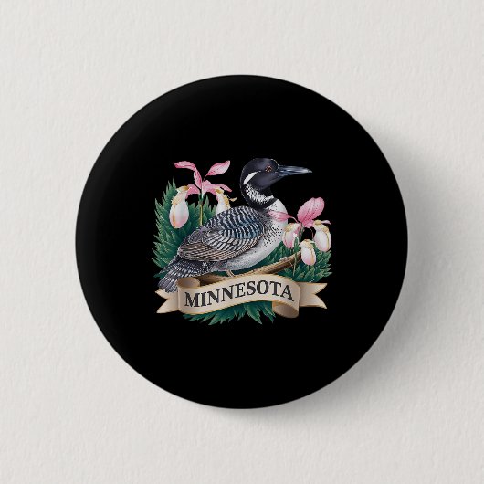 Minnesota Common Loon Bird en Lady Slippers Flow Ronde Button 5,7 Cm (Voorkant)