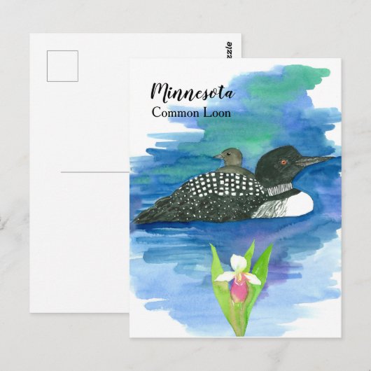 Minnesota Common Loon Waterverf Lake Briefkaart (Voorkant / Achterkant)
