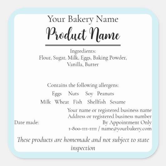 Minnesota Cottage Food Business Blue Baking Label (Voorkant)