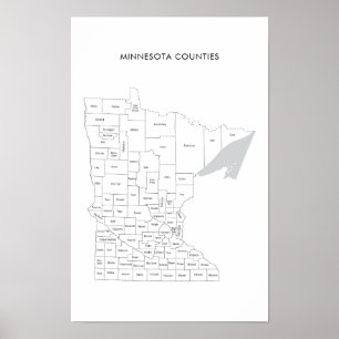 Minnesota countykaart met county namen poster