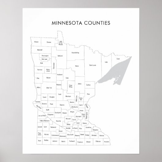 Minnesota County's kaart met provincienamen Poster (Voorkant)