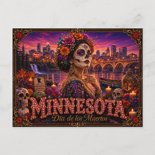 Minnesota Día de los Muertos Retro Briefkaart (Voorkant)
