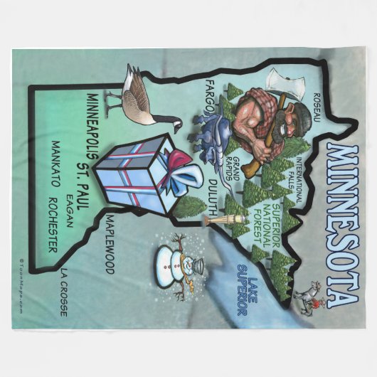 Minnesota Fun Map Fleece Deken (Voorkant (Horizontaal))