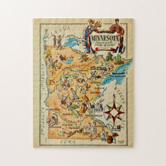 Minnesota geïllustreerde 11x14 kaart legpuzzel (Verticaal)