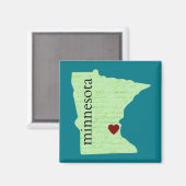 Minnesota - groen, Blauwgroen, hart, thuis Magneet (Voorkant / Achterkant)