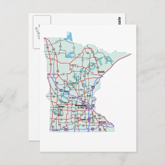 Minnesota Interstate Map Briefkaart (Voorkant / Achterkant)