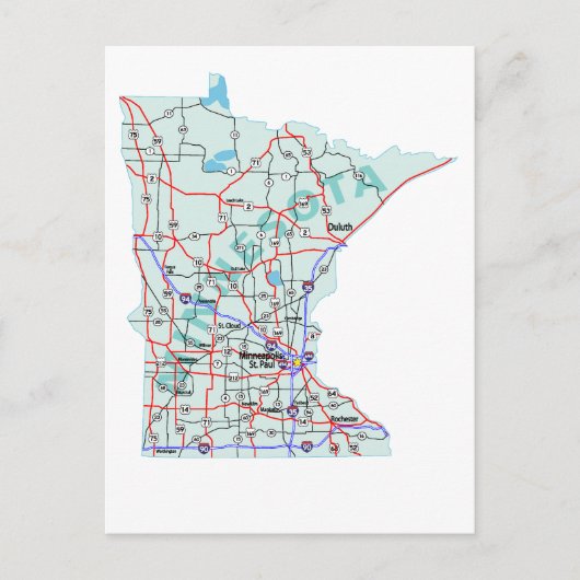 Minnesota Interstate Map Briefkaart (Voorkant)