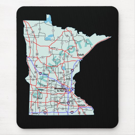 Minnesota Interstate Map Mousepad Muismat (Voorkant)