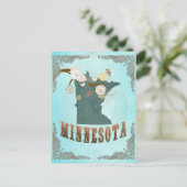 Minnesota-kaart met roodvogels briefkaart (Staand voorkant)