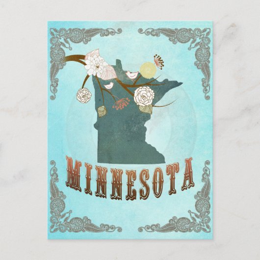 Minnesota-kaart met roodvogels briefkaart (Voorkant)