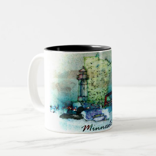 Minnesota Kunstontwerp Tweekleurige Koffiemok (Voorkant links)