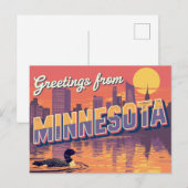 Minnesota Loon and City Skyline Briefkaart (Voorkant / Achterkant)