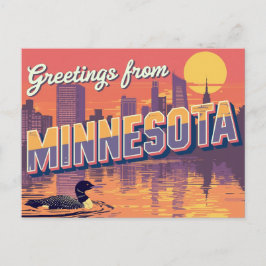 Minnesota Loon and City Skyline Briefkaart