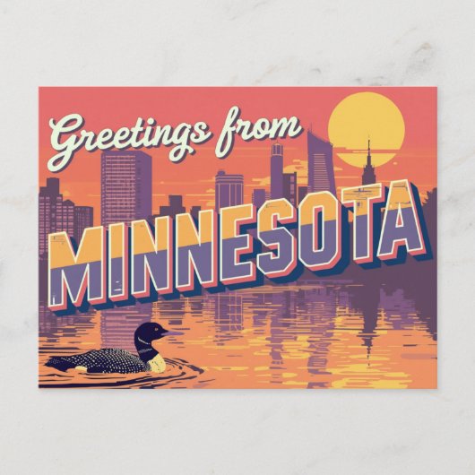 Minnesota Loon and City Skyline Briefkaart (Voorkant)