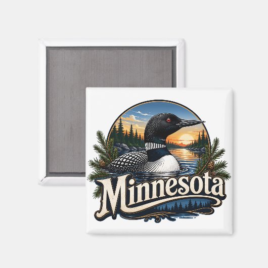 Minnesota Loon Lake Zonsondergang Magneet (Voorkant / Achterkant)