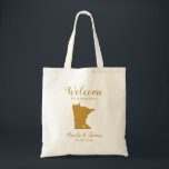 Minnesota Map Wedding Welcome Bag, Gold Tote Bag<br><div class="desc">Een huwelijksweekendwelkomsttas voor gasten buiten de stad voor je bruiloft,  met afbeelding van Minnesota,  met hart dat je op de precieze locatie kunt plaatsen. Vul tas met je favoriete godies.</div>