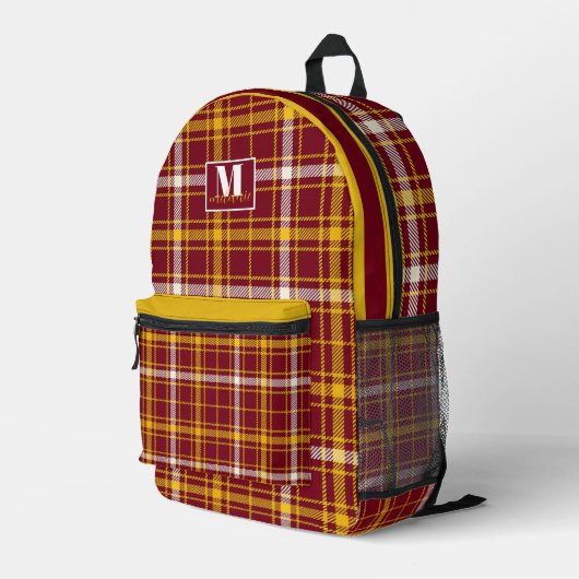 Minnesota maroon and gold pattern Tartan Plaid Bedrukte Rugzak (Achterkant Hoek Rechts)