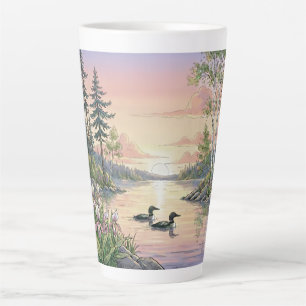 Minnesota-meer zonsondergang met duikers, Latte mo Mok