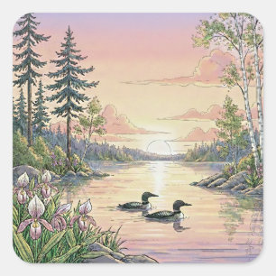 Minnesota-meer zonsondergang met duikers, stickers
