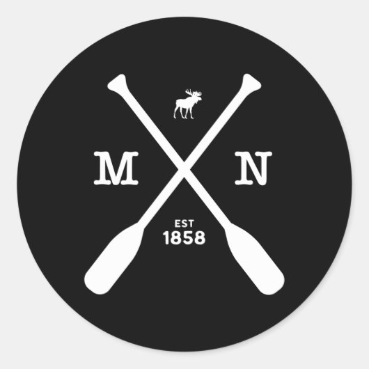 Minnesota Moose en Paddles 1858 Midwest Ronde Sticker (Voorkant)