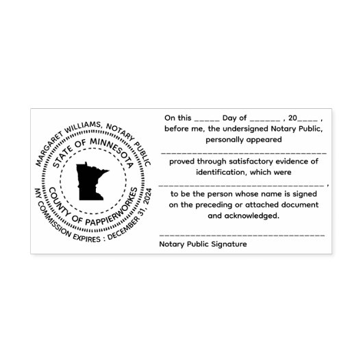 Minnesota Notary publieke erkenningsstempel Zelfinktende Stempel (Design)