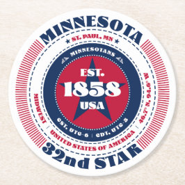 Minnesota rood wit blauw typografie ronde kartonnen onderzetter