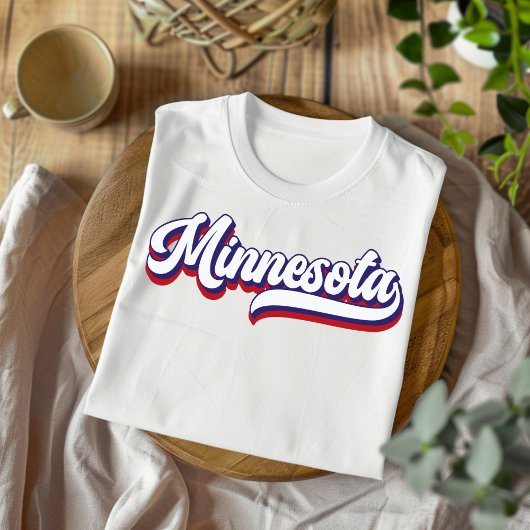 Minnesota Rood Wit & Blauw Vintage Script T-Shirt