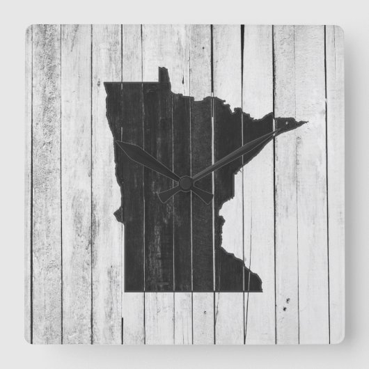 Minnesota Rustic Black and White Wood Panel Farm Vierkante Klok (Voorkant)