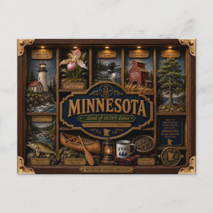 Minnesota Shadow Box 3D Figuur Staat Briefkaart