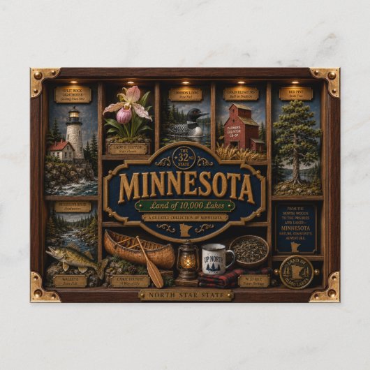 Minnesota Shadow Box 3D Figuur Staat Briefkaart (Voorkant)