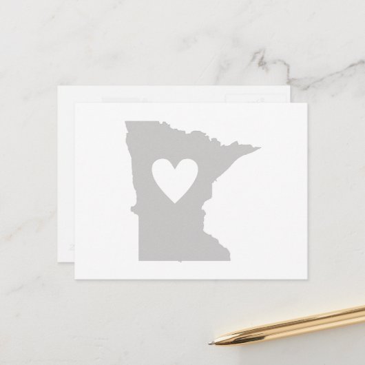 Minnesota Shaped Gray Heart Minnesotan Love Adore Briefkaart (Voorkant / Achterkant in situ)